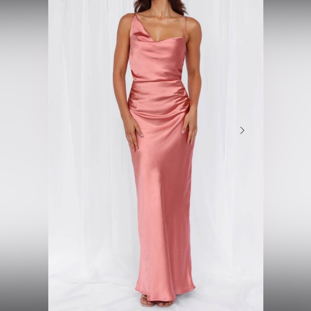 Hello Molly The Madeline Cowl Satin Maxi Dress Rose